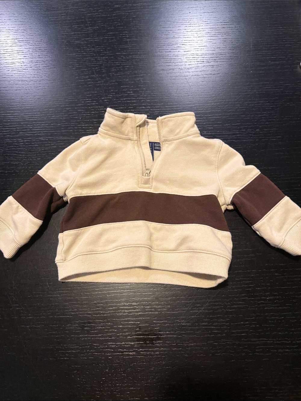 Janie and Jack Cream and Brown Striped Quarter-Zip Sweatshirt